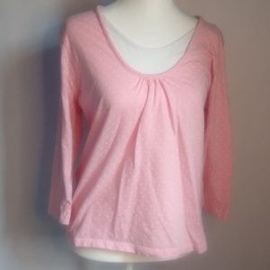 Classic Elements 3/4 sleeve tee, pink with white polka dots, Large